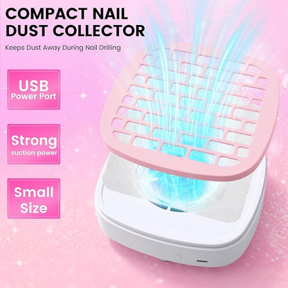 Nail Drill with Dust Collector Kit: 20000RPM Professional Electric Nail File for Acrylic Gel Removal, Manicure Pedicure Polishing, Complete Nail Tool Set in Cosmetic Bag for Home DIY Beginners (Pink)