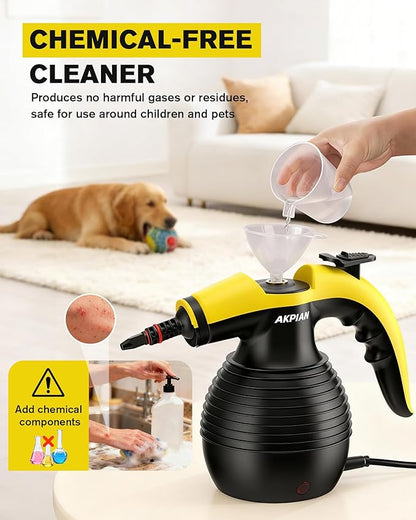 Handheld Steam Cleaner, 1050W Multipurpose Portable Steam Cleaner with 10 Accessories, Chemical-Free High Pressure Steamer for Tile, Grout, Floor, Kitchen, Bathroom, Windows