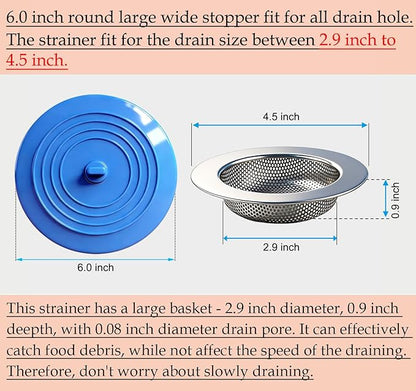 Seatery 4PCS Kitchen Sink Strainer Stopper Kit, Universal Silicone Sink Drain Plug Cover, Drain Water Stopper, 4.5 Inch Stainless Steel Sink Drain Strainer, Food Debris Catcher for Kitchen