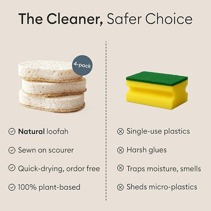 Vove Scrub Sponges 4 Pack, Cellulose & Cotton with Natural Loofah, Eco-Friendly Loofah Dish & Kitchen Sponges, Bathroom Scrubbing Pads, FSC-Certified Packaging