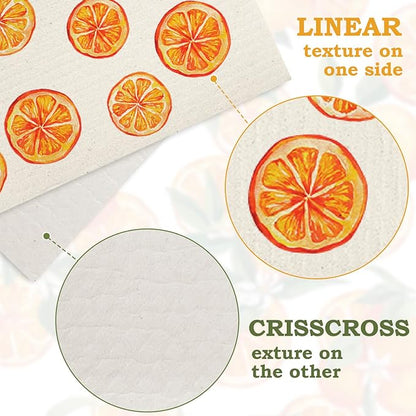 Whaline 6Pcs Orange Swedish Dishcloth Citrus Fruit Pattern Cotton Kitchen Towel Summer Absorbent Dish Towels for Party Home Housewarming Cleaning Counter Wipe, 7 x 8 in