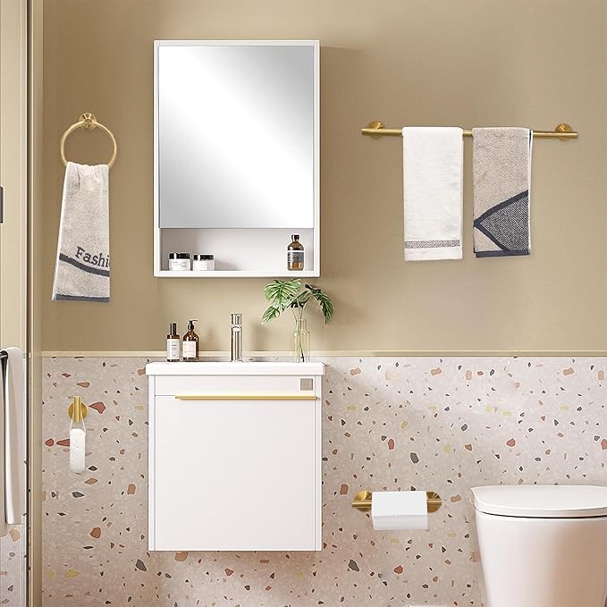 Brushed Gold Toilet Paper Holder Set, Stainless Steel Towel Ring, Double Post Pivoting Toilet Paper Holder and Hand Towel Holder Set for Bathroom