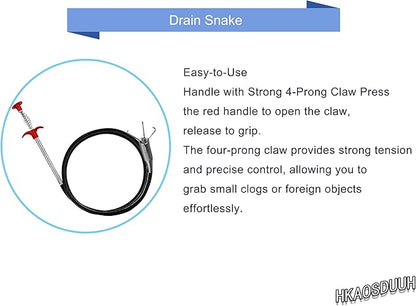 Drain Snake 79 inch Drain Clog Remover - Gutter Cleaning Tools Cleaner for Toilet Sewer Shower Kitchen Bathroom Tub Clogged Opener Cleaning Tool, Flexible Reach Grabber
