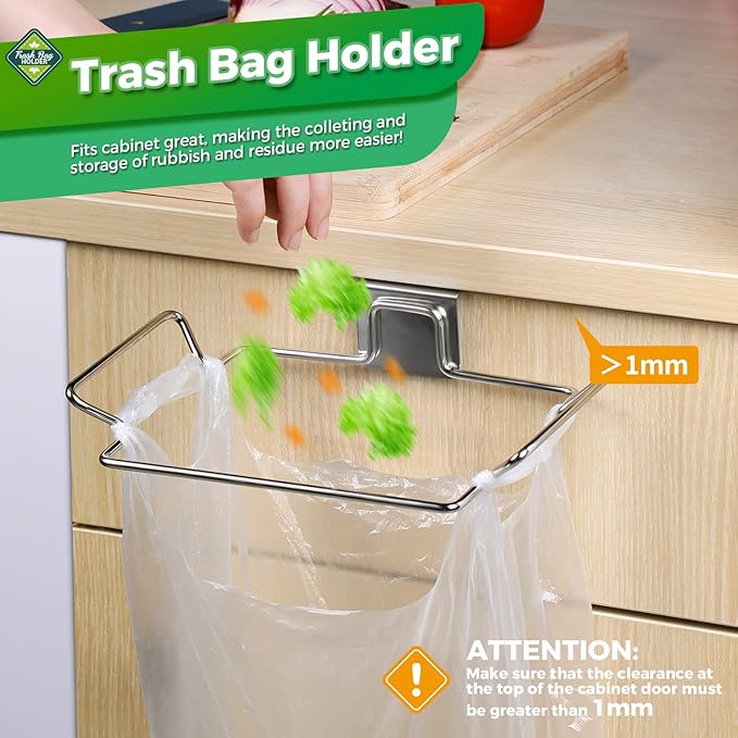 Trash Bag Holder,2 Pack Trash Bag Holder for Cabinet Door and Cupboards,Stainless Steel,Plastic Bag Holder Under Sink,Use for Kitchen,Bathroom,Camper,Rv