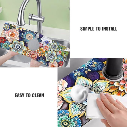 Sink Faucet Absorbing Mat, 2 Pack Drying Mat Around Faucet Sink Splash Guard Behind Faucet Sinkmat For Kitchen Bathroom Island Rv 15 * 5.5 Inch (38 * 14 cm)