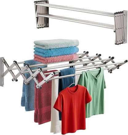 Smartsome Wall Mounted Clothes Drying Rack | Adjustable 18–33" Width | 20 Linear Feet Drying Capacity | 8 Stainless Steel Rods | 60 lb Capacity | Fully Assembled | Compact Space-Saving Design
