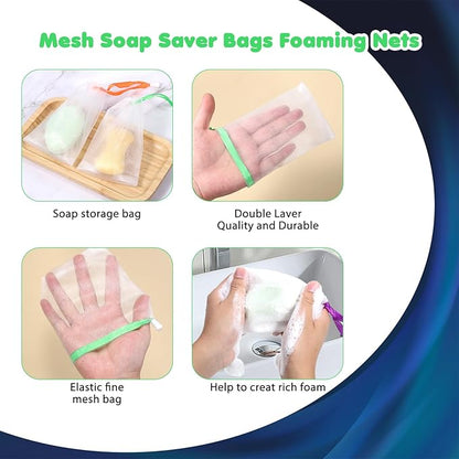 24 PCS Mesh Soap Bag, Soft Exfoliating Mesh Soap Pouch Double Layer Thicken Foam Net Saver Sack with Drawstring for Shower Body Facial Cleaning Tool (Assorted Colors)