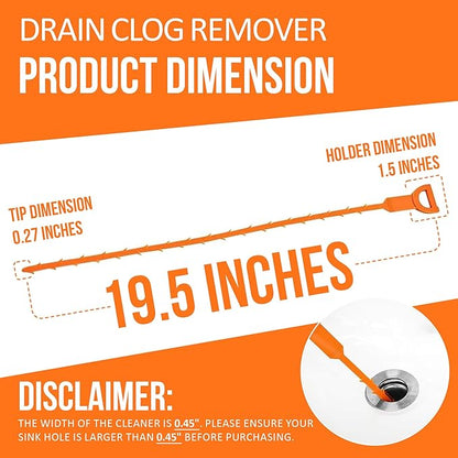 Snake Drain Hair Clog Remover Tool Set, 3pcs (50cm/19.7 Inches) - Drain Cleaner for Sink, Shower, Tub, Bathroom, Kitchen, Toilet, Sewer Pipes - Hair Catcher and Drain Auger