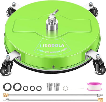 LidoDola 19'' Pressure Washer Surface Cleaner with 4 Wheels - Stainless Steel Surface Cleaner for Pressure Washer Attachment for Concrete, Driveway, Patio, Sidewalk, Deck and Driveways (19 INCH GREEN)