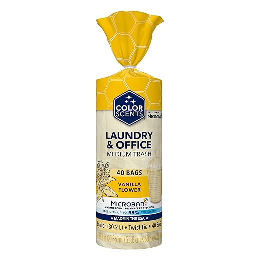 Color Scents Medium Trash Bags - 8 Gallon, 40 Bags (1 Pack of 40 Bags) Twist Tie - Cream Color Bag in Vanilla Flower Scent with Microban