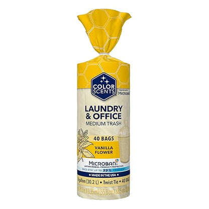 Color Scents Medium Trash Bags - 8 Gallon, 40 Bags (1 Pack of 40 Bags) Twist Tie - Cream Color Bag in Vanilla Flower Scent with Microban