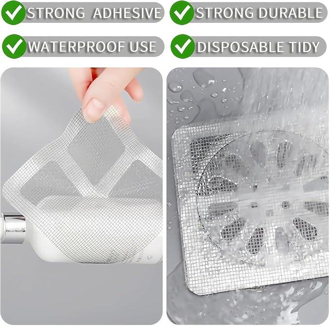 60 Pack Disposable Shower Drain Hair Catcher, 4" X 4" Disposable Drain Hair Catcher, Floor Drain Filter Stickers, Square Shower Drain Mesh Sticker, Bathroom, Laundry, Bathtub, Kitchen, Sink
