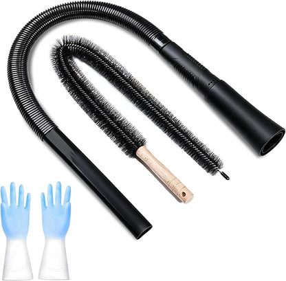 Dryer Vent Cleaner Kit: Vacuum Hose With Brush & Gloves Fits for Vacuums Cleaner, Refrigerator Condenser Coils, and Tight Spaces Behind Appliances, Deep Cleaning Tools for Clogged Ducts-Black