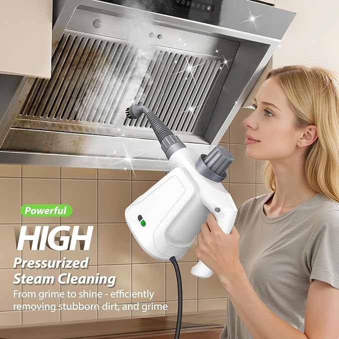 15.2OZ Steam Cleaner, Hands-free Steamer for Deep Cleaning with 14PCS Accessories & Safety Lock, Chemical-Free Handheld Steam Cleaner for Home, Car, Furniture, Grease, Grout, Floor (White)