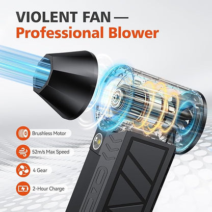 Electric Air Duster, High-Speed Cordless Air Blower with 3 Magnetic Nozzles, 130000RPM Motor, 4 Speeds & LED Light, 5000mAh Rechargeable Battery for Computer, Keyboard, Camera, Car, Home