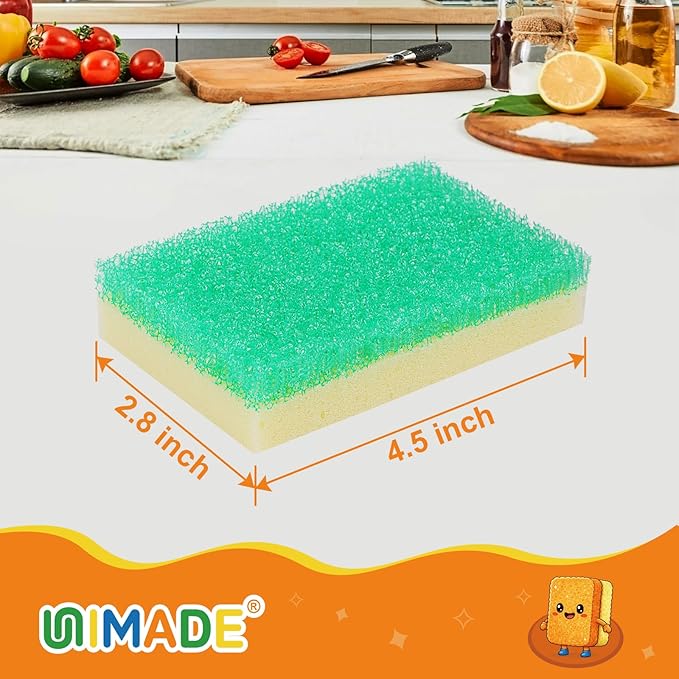 UNIMADE Scrub Sponge, Temperature Responsive Dual-Sided Cleaning Sponges, Non-Scratch Dish Sponge for Kitchen, Soft in Warm Water & Firm in Cold, 12 Pack