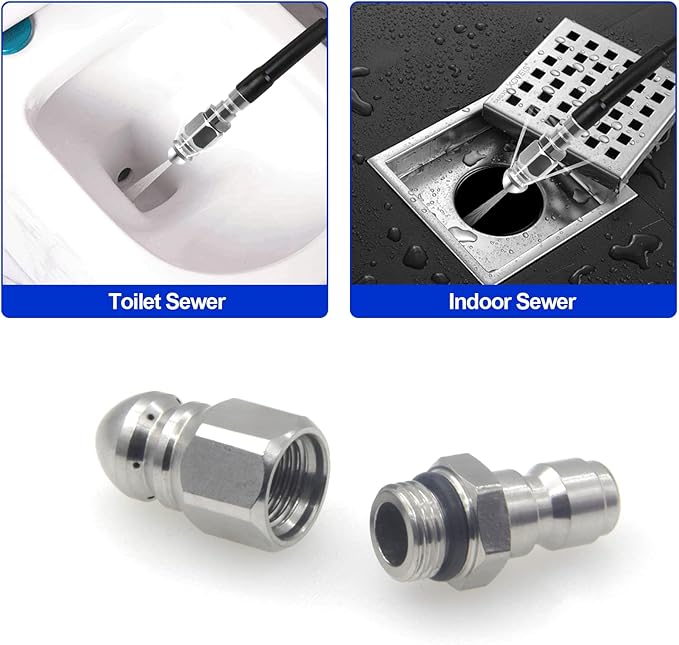 MIZORLIE Pressure Washer Sewer Jetter Nozzle with Stainless Steel, Mini Compact Durable Sewer Jet Nozzle,Pressure Drain Jetter Hose Nozzle,1/4'' Quickly Connector, 5000 PSI (1 set)