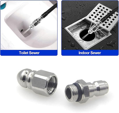 MIZORLIE Pressure Washer Sewer Jetter Nozzle with Stainless Steel, Mini Compact Durable Sewer Jet Nozzle,Pressure Drain Jetter Hose Nozzle,1/4'' Quickly Connector, 5000 PSI (1 set)