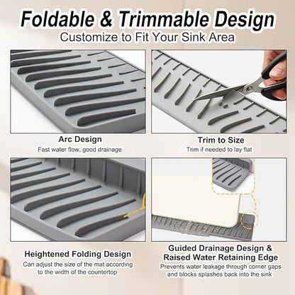 AZY 2-Piece Sink Splash Guard – Upgraded Silicone Draining Mats, Faucet Draining Design, Splash Guard for Kitchen Sink Area, Foldable Kitchen Faucet Mats