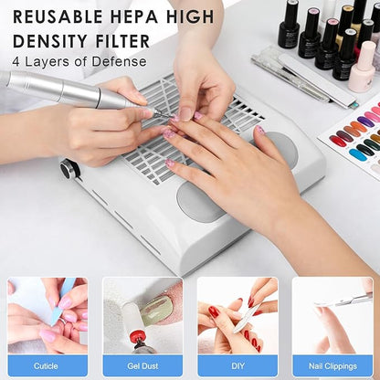 Nail Dust Collector Vacuum 80W Adjustable Power Suction CoFashion Nail Dust Cleaner Machine for Manicure, Dust Collector for Nails for Salon Home Use- Nail Filter When Using Nail Drill