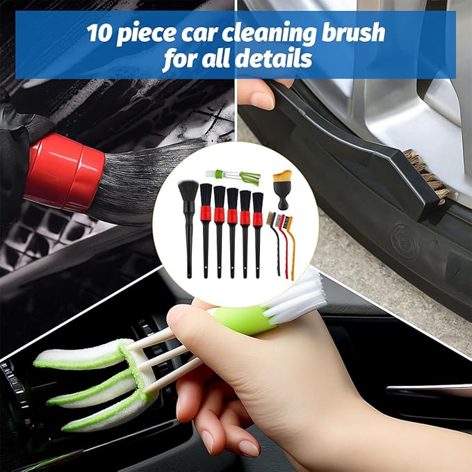 11PCS Car Detailing Brush Set, Soft Boar Hair Vehicle Interior Exterior Detail Cleaning Brush, Automotive Detailing Cleaner Kit for Wheel, Air Vent, Seat, Universal for Most Vehicles