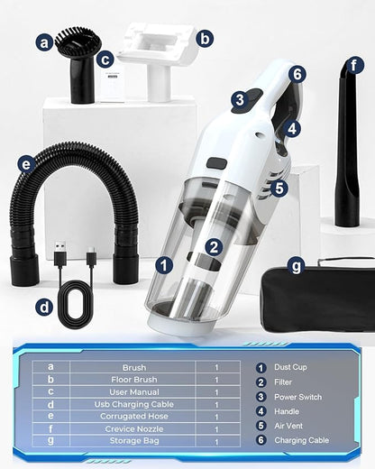 Handheld Vacuum Cordless, 16000PA High Power Suction Hand Held Car Vacuum Cleaner Portable with Washable Filter & Multi Accessories, Rechargeable Dust Busters for Car Home Office and Pet Hair