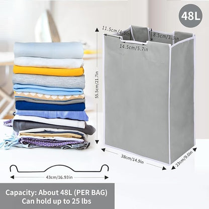 3 Bag Laundry Sorter Replacement Bags with 6 Handles, Jhua 3 Pack Large Hamper Cart Removable Replacement Bags, 600D Laundry Hamper Liner Laundry Storage Organizer, 14.9x9.0x21.7in