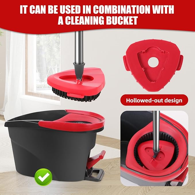 [Wa.IE Jiemi] 2 Pack Full-Coverage Scrub Brush Replace Heads with 1 Mop Base Compatible with OCedar EasyWring 1 Tank Spin Mop, Heavy Duty Floor Cleaning Brush for Bathroom, Kitchen & Shower