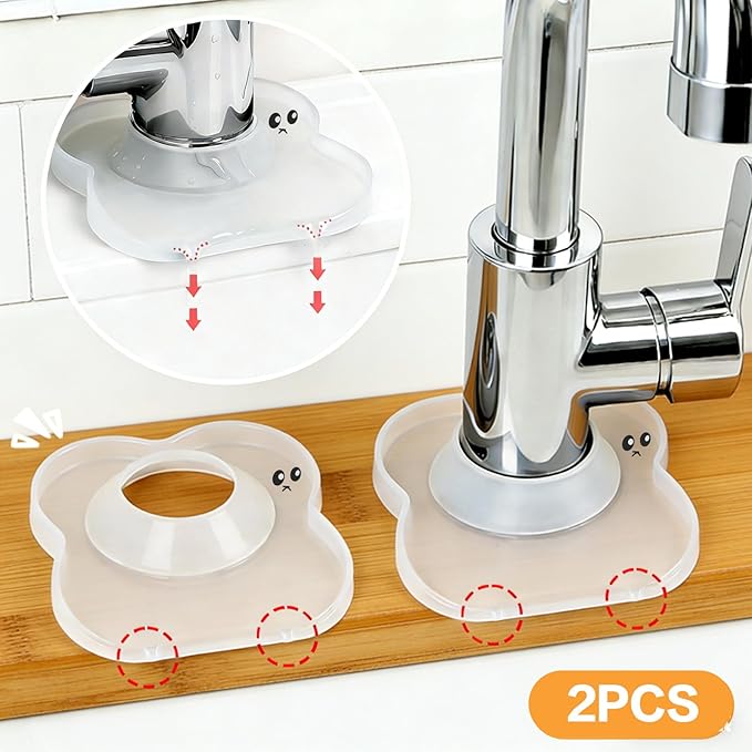 Silicone Faucet Mat for Kitchen Tap Compact Sink Splash Guard Protectors Behind Draining,Clear 2PCS