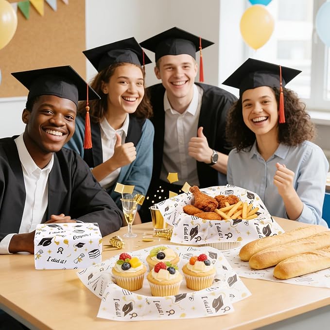 FOIMAS 150pcs Graduation Wax Paper,9.8 x 9.8 Inch Congrats Grad Food Deli Paper Grad Cap Sandwich Basket Liner for 2026 Graduation Party Kitchen Supply