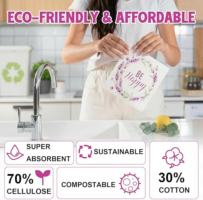 Swedish Dishcloths for Kitchen, 6 Pack Swedish Dish Cloths, Washable Kitchen Cloth, Reusable Paper Towels, 100% Biodegradable, Super Absorbent, Quick Drying