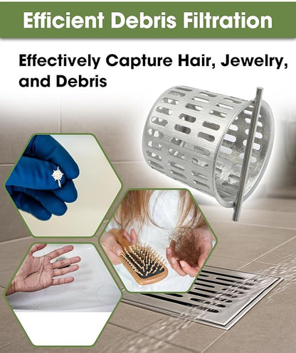 1 Pc Debris and Hair Strainer for Shower Drains Floor Drain, 2 Inch Stainless Steel Debris Basket Hair Trap Catcher with 1 Lifting Hook, Straight Type