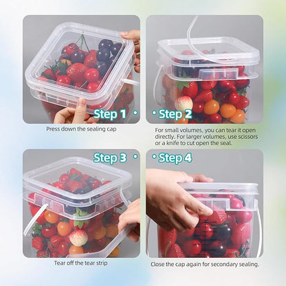 ASEVAT 4 Pcs Square Food Grade Bucket with Lid Square Bucket Pail with Plastic Handles for Storing Dry Food, Charcoal, Camping, Fishing （1+2.6+4.2gal