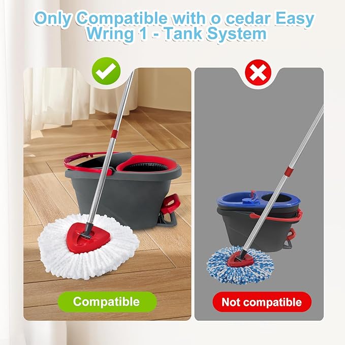 Spin Mop Handle, Mop Replacement Head,Brush,Base Compatible with OCedar EasyWring 1 Tank,2 Microfiber Mop Refills,1 Mop Base,1 Brush and 30-58" Mop Handle Combo Set for OCeda,Use for Floor Cleaning