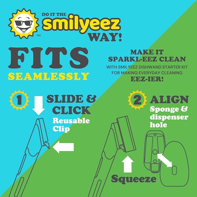 Smilyeez Soap Dispensing Dishwand (Black) with Ergonomic Handle and 4 No-Plastic Sponges - Effortless Cleaning and Long-Lasting Durability - Kitchen and Dishwashing Essential