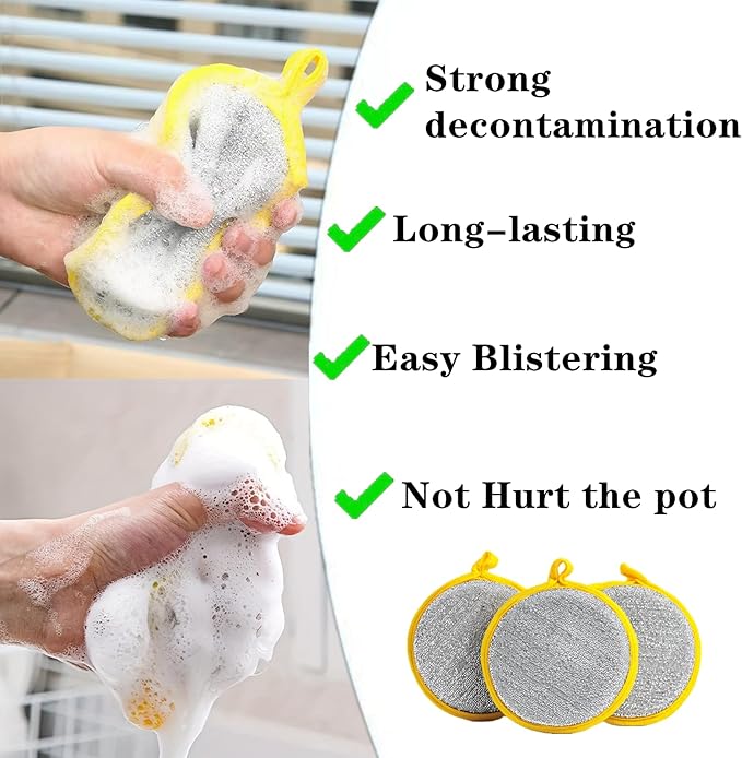 Multipurpose Wire Dishwashing Rag,5 PCS Dishwashing Sponge Wire Dishcloth Double Layer Wire Dish Cleaning Cloths Sponge Scrubber for Household Kitchen Supplies