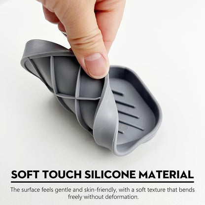Grey Silicone Soap Dish – Sink Organizer with Drain Spout for Bathroom & Kitchen, Ideal for Dispensers, Cups, Scrubbers & Sponges on Countertops
