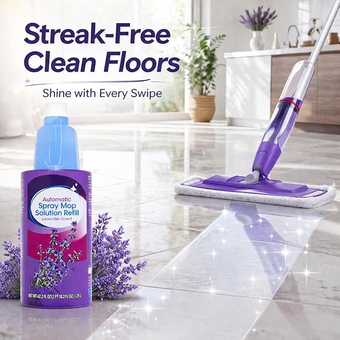 Auto Spray Mop Floor Cleaning Solution Refill 42 fl oz Lavender Scent, Multi Surface Floor Cleaner Refill for Spray Mops, Ready to Use Liquid, 1 Count
