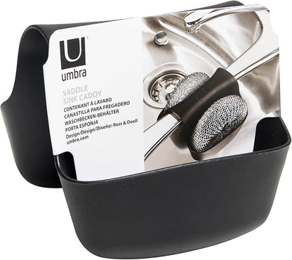 Umbra Saddle Sink Caddy – Flexible Rubber Organizer and Dish Sponge Holder for Kitchen Sink, Black
