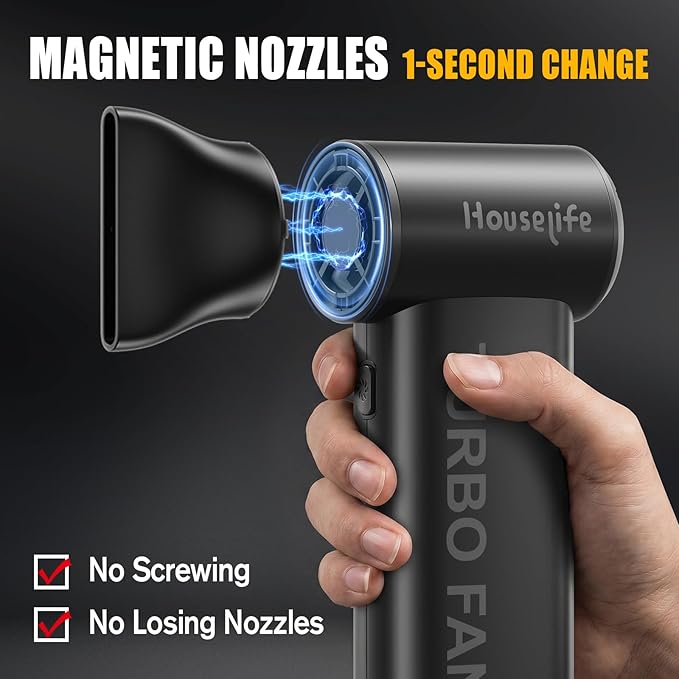 Houselife 150,000 RPM Magnetic Electric Air Duster - Brushless Compressed Air Duster, 3-Gear Adjustable, Rechargeable Mini Blower for PC, Keyboard, Car Drying & Detailing, Reusable Air Can Alternative