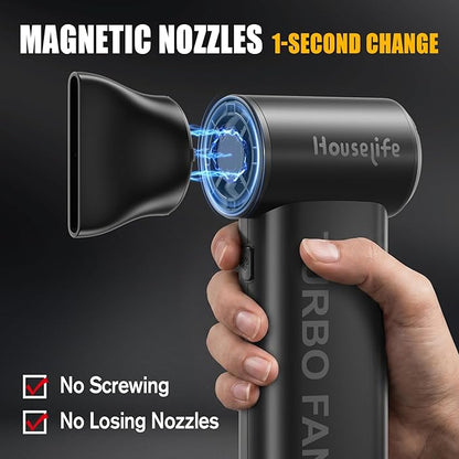 Houselife 150,000 RPM Magnetic Electric Air Duster - Brushless Compressed Air Duster, 3-Gear Adjustable, Rechargeable Mini Blower for PC, Keyboard, Car Drying & Detailing, Reusable Air Can Alternative