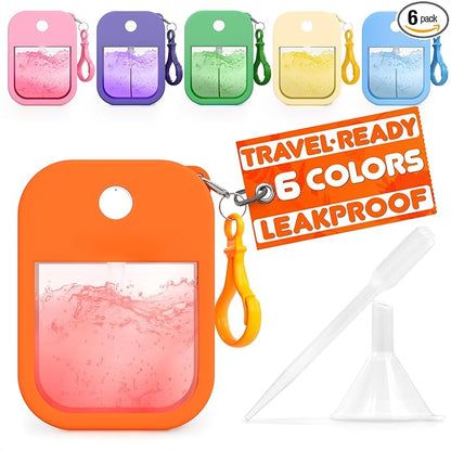 6Pcs Perfume Travel Refillable Card Spray Bottle 1.28oz - 3.5"x2.2" Travel Perfume Bottle Refillable with Colorful Silicone Case & Keychain, Leakproof, TSA-Compliant Pocket Cruise Essentials Atomizer