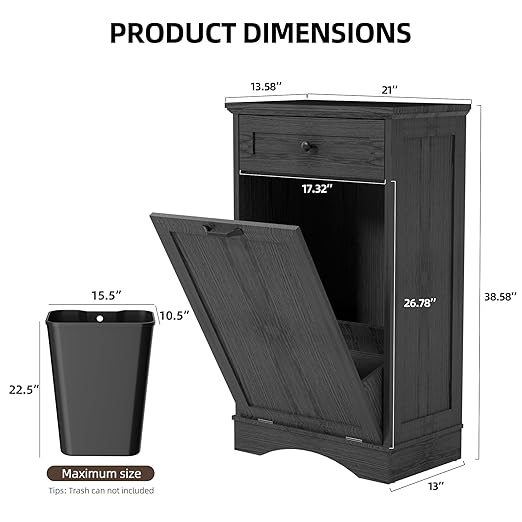 AHB 13 Gallons Tilt Out Trash Cabinet Hidden Trash Can Cabinet Freestanding Garbage Recycling Cabinet with Hideaway Drawer Pet Proof Trash Bin for Kitchen Living Room, Black