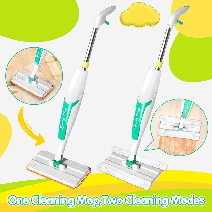 Kids Spray Mop with Refillable Microfiber Pads, and Cleaning Brush, Kids Cleaning Set for Ages 3+, Designed with Smaller Hands in Mind