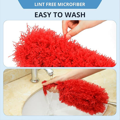 ZZ LAZYCOTTAGE Microfiber Duster with Extension Pole,Washable Bendable Head Ceiling Fan Duster,15-100 inch (Red)