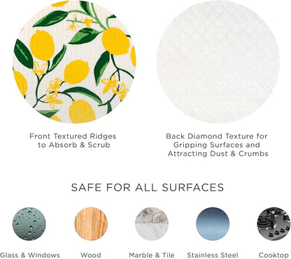 DII Swedish Dishcloths for Kitchen & Cleaning, Reusable, Machine Washable & Dishwasher Safe, Biodegradable, 7.75 x 6.75, All Good