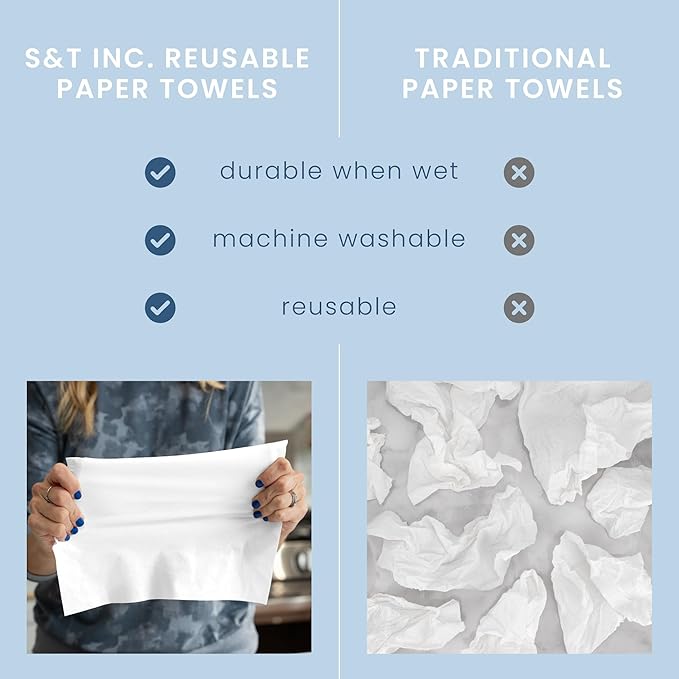 S&T INC. 30 Pack Reusable Paper Towels with Box, Non Woven Towels for Home, Microfiber Towels for Cars, Cleaning Rags, White, 12 Inches x 12 Inches, 30 Count