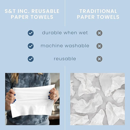 S&T INC. 30 Pack Reusable Paper Towels with Box, Non Woven Towels for Home, Microfiber Towels for Cars, Cleaning Rags, White, 12 Inches x 12 Inches, 30 Count