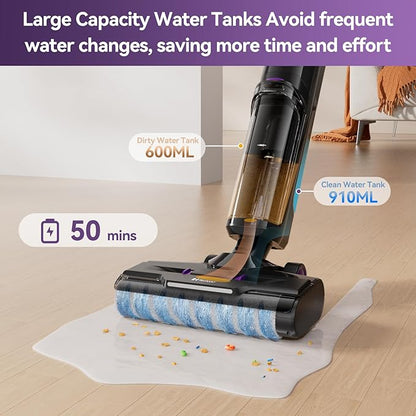Wet Dry Vacuum Cleaner 16,000Pa,50Mins Runtime Cleaning Area 3,013 ft²,Cordless Vacuum Cleaner, Cordless Vacuum and Mop All in One,for Hard Floors Sticky Messes and Pet Hair,W15 Set