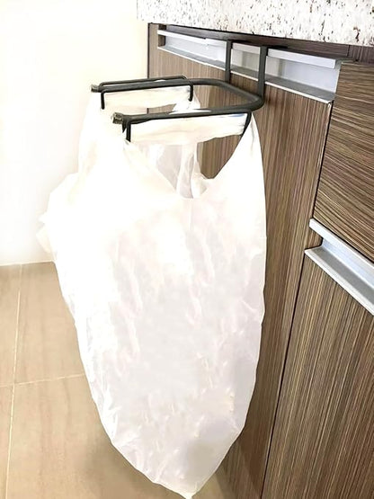 FitWell Over-The-Cabinet-Door Grocery Installation Plastic Recycling & Trash, Under Sink Garbage Bag Holder, Trash Bag Holder Rack for Recycled Reusable Disposable Grocery Bag (Industrial Gray)